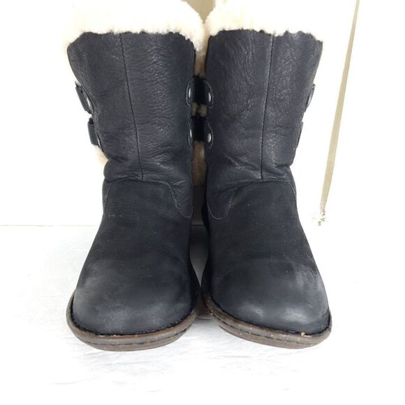 UGG Women's Akadia US 7 Black Leather Sheepskin Shearling Mid Calf Winter Boots - Picture 3 of 12